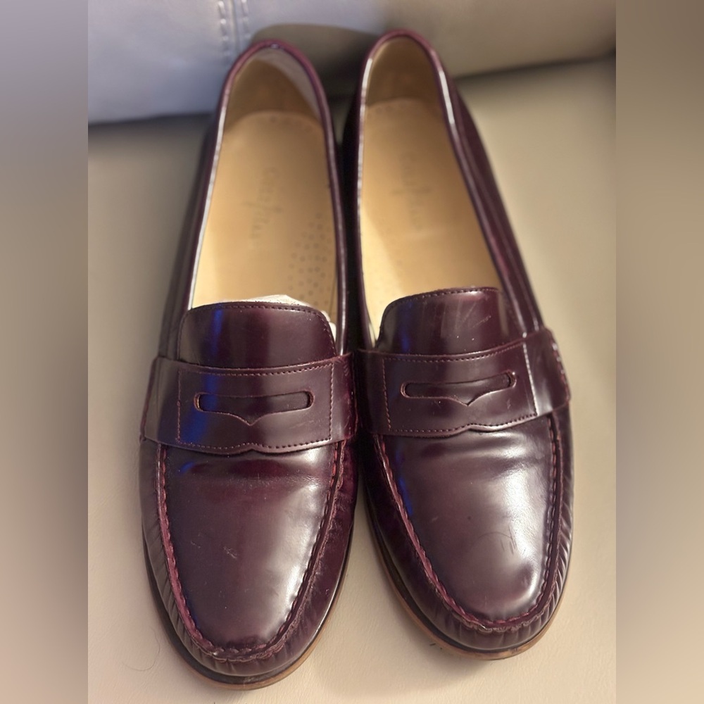 COLE HAAN WOMEN Burgundy Leather Penny Loafers